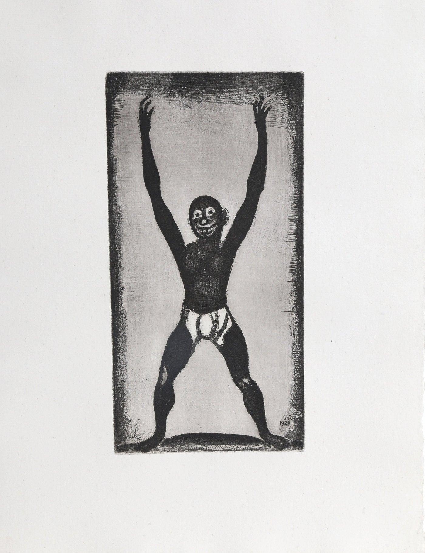 La Negre from The Reincarnations du Pere Ubu
Georges Rouault, French (1871–1958)
Date: 1928
Etching with Aquatint, signed and numbered in pencil
Image Size: 12 x 8 inches
Size: 17 x 13 in. (43.18 x 33.02 cm)