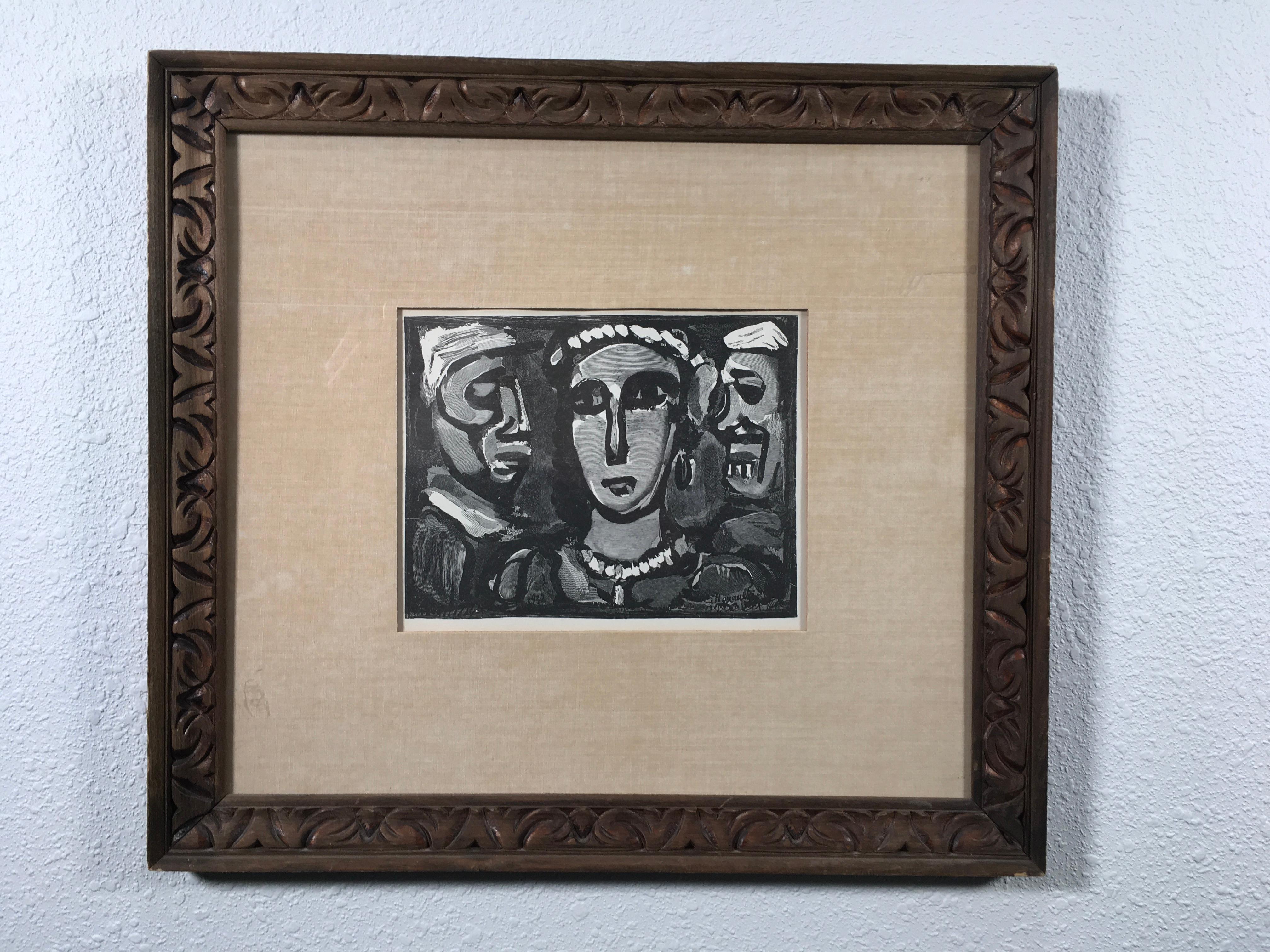 Esta litografía de 15,5" x 17,125" fue realizada por el artista francés Georges Rouault. 
Les Visages", "Las caras", es el tema de la obra. La litografía utiliza una paleta monocromática, predominantemente en blanco y negro, que acentúa los fuertes