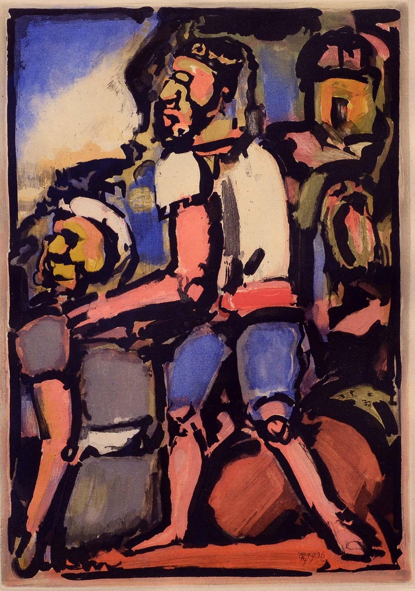 Georges Rouault Figurative Print - Paysans, French, Workers in a Landscape, Aquatint, Modernist, Print