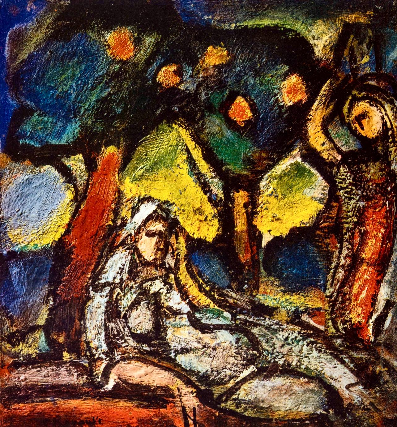 Héliogravure on vélin pur fil du Marais paper, archivally hinged on a vélin pur fil du Marais backing sheet, as issued. Unsigned and unnumbered, as issued. Good condition. Notes: From the folio, Georges Rouault, Stella Vespertina, 1947. Published by
