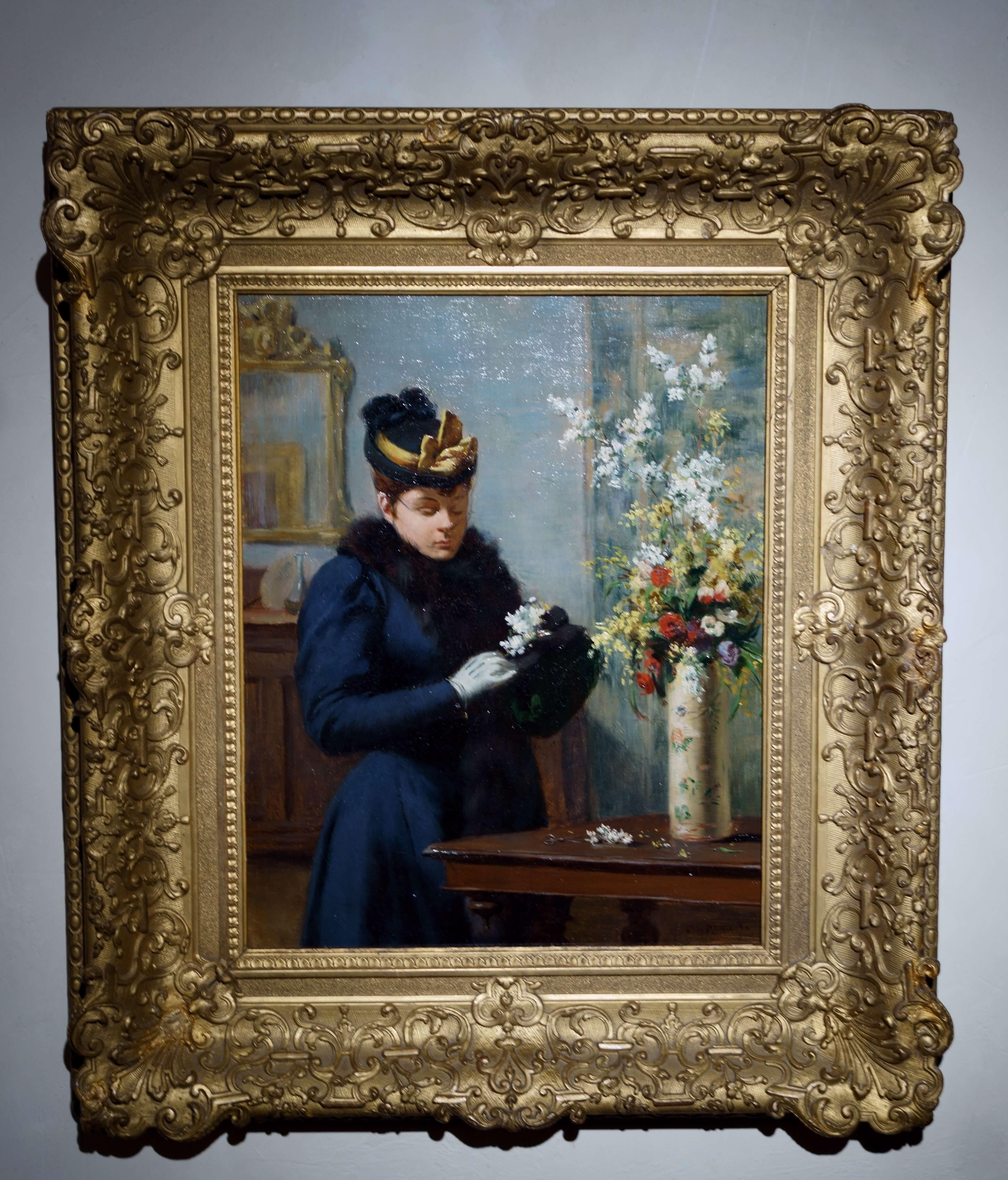 Georges Roussel dit Geo Roussel Interior Painting - French School of the 19th century "Portrait of an Elegant Woman" Oil on Board