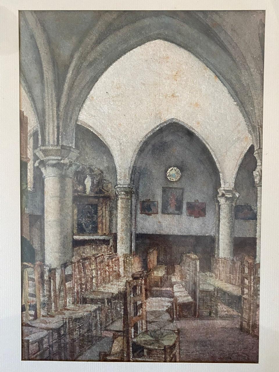 Georges Roussin Church Interior Early 20th Century In Good Condition For Sale In Beuzevillette, FR
