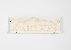 Georges Saupique, Lion et lionne, Basrelief-Skulptur aus Gips, Frankreich, 1931