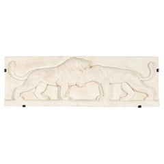 Georges Saupique, Lion et lionne, Bas-relief Sculpture in Plaster, France, 1931