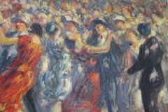 Mid-Century Oil Painting of People Dancing at a Guingette, 1940's Frenchh School