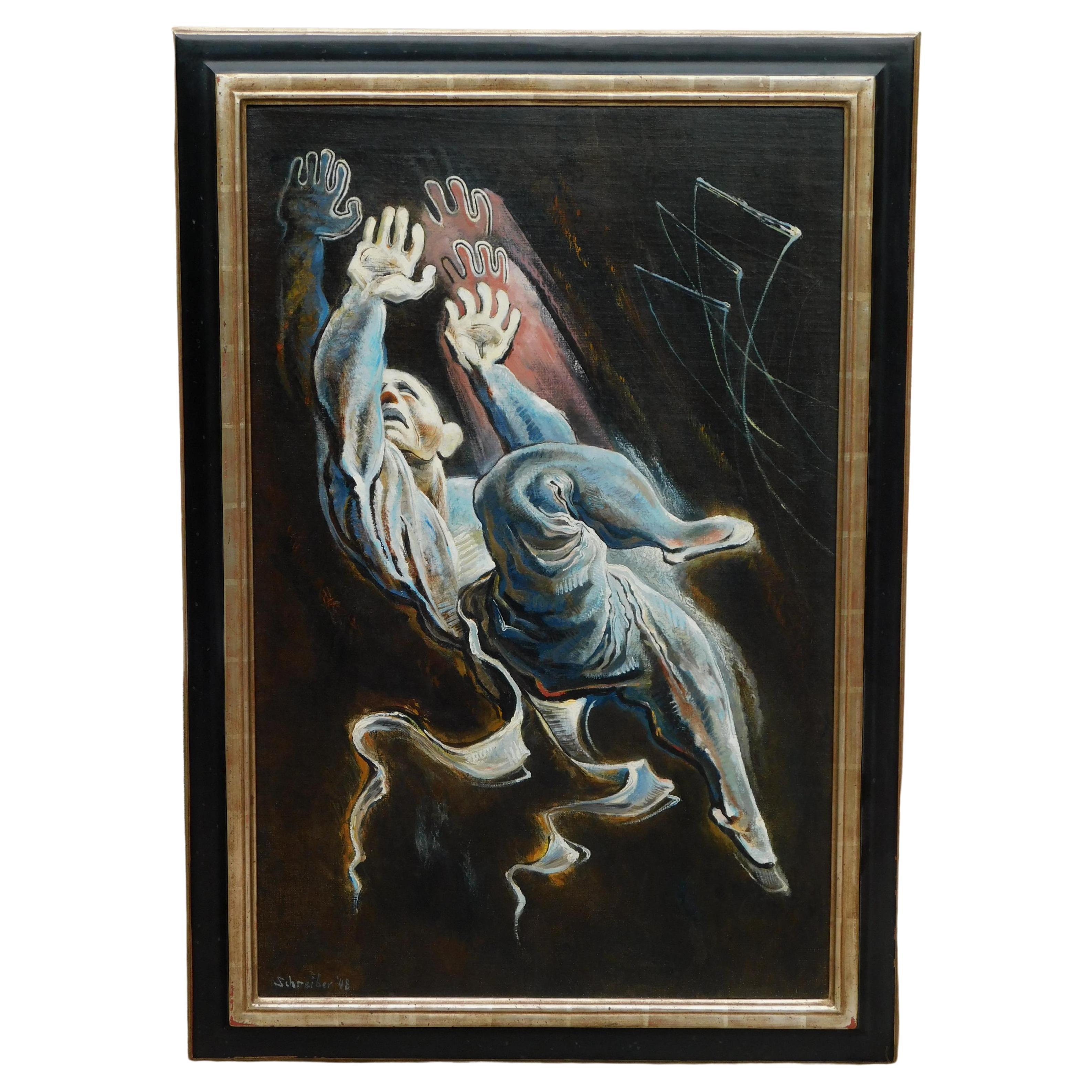 Georges Schreiber Circus Scene Painting with Trapeze Artist, 1948, "Mid Air 2" For Sale