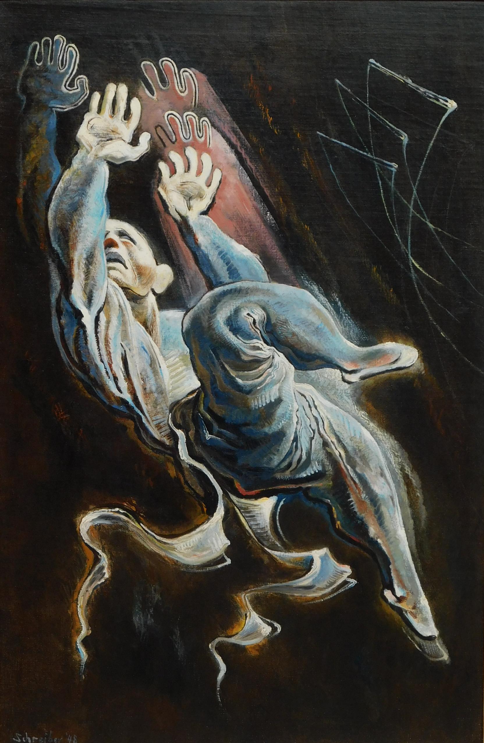 Georges Schreiber Circus Scene Painting with Trapeze Artist, 1948, 