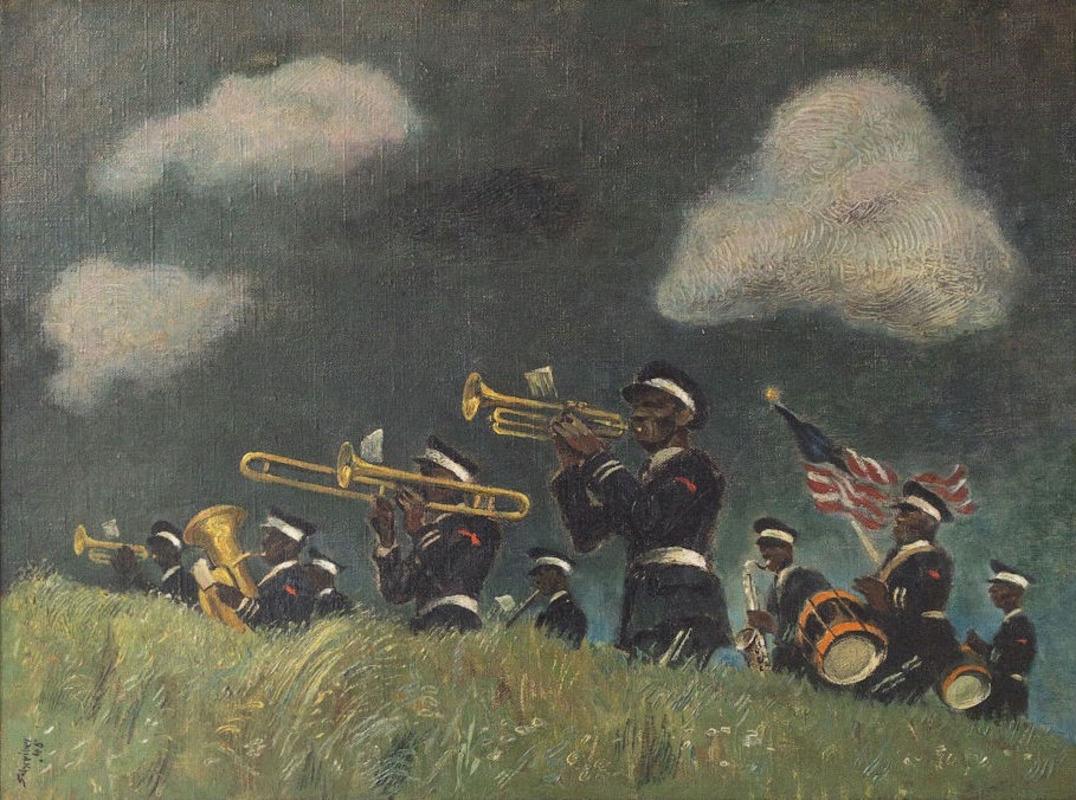 "Military Marching Band, " Georges Schreiber, WPA, World War II, Black Soldiers