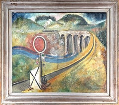 "Railroad Signal" Georges Schreiber, Train, Abstracted American Landscape
