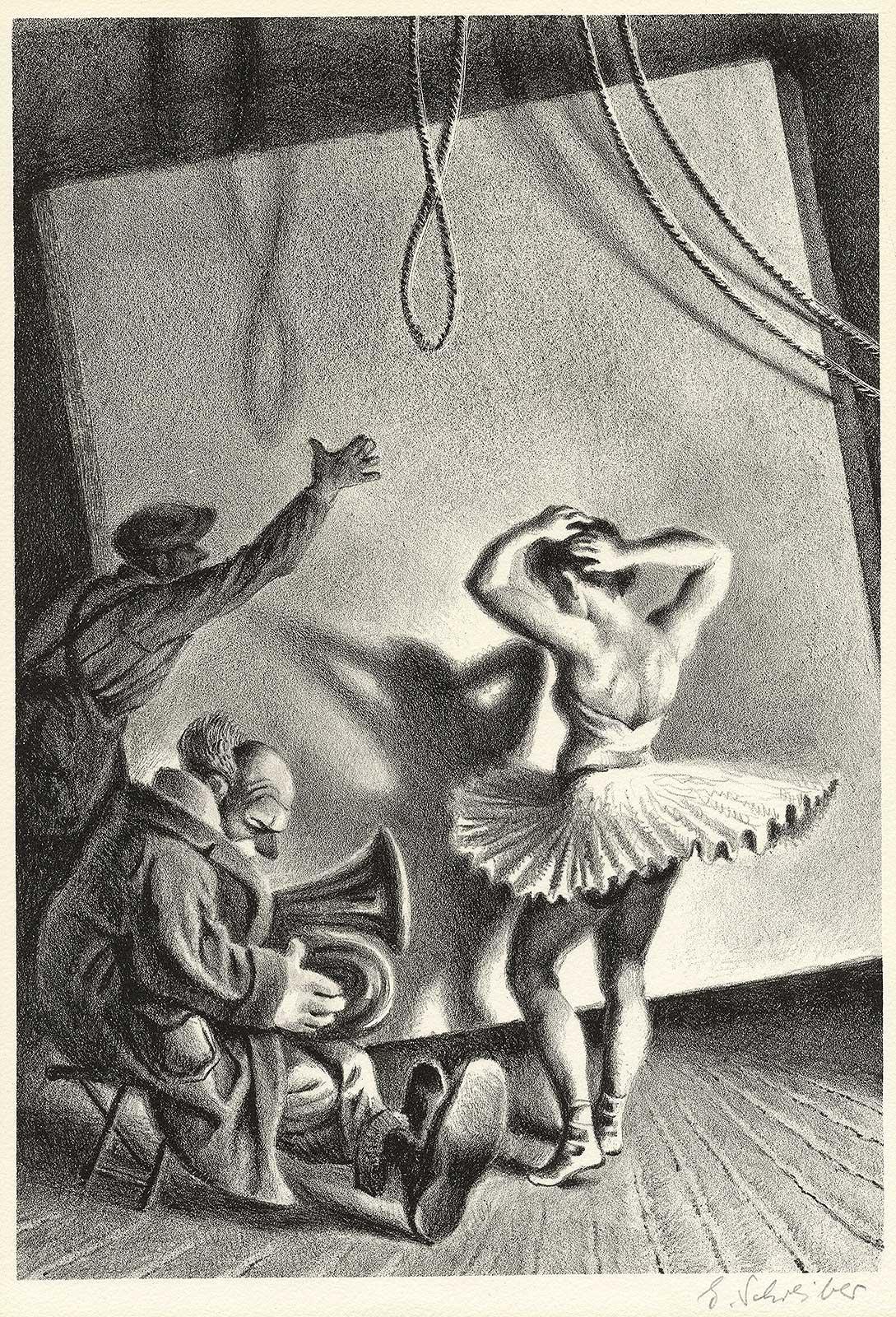 Intermission - Gray Figurative Print by Georges Schreiber