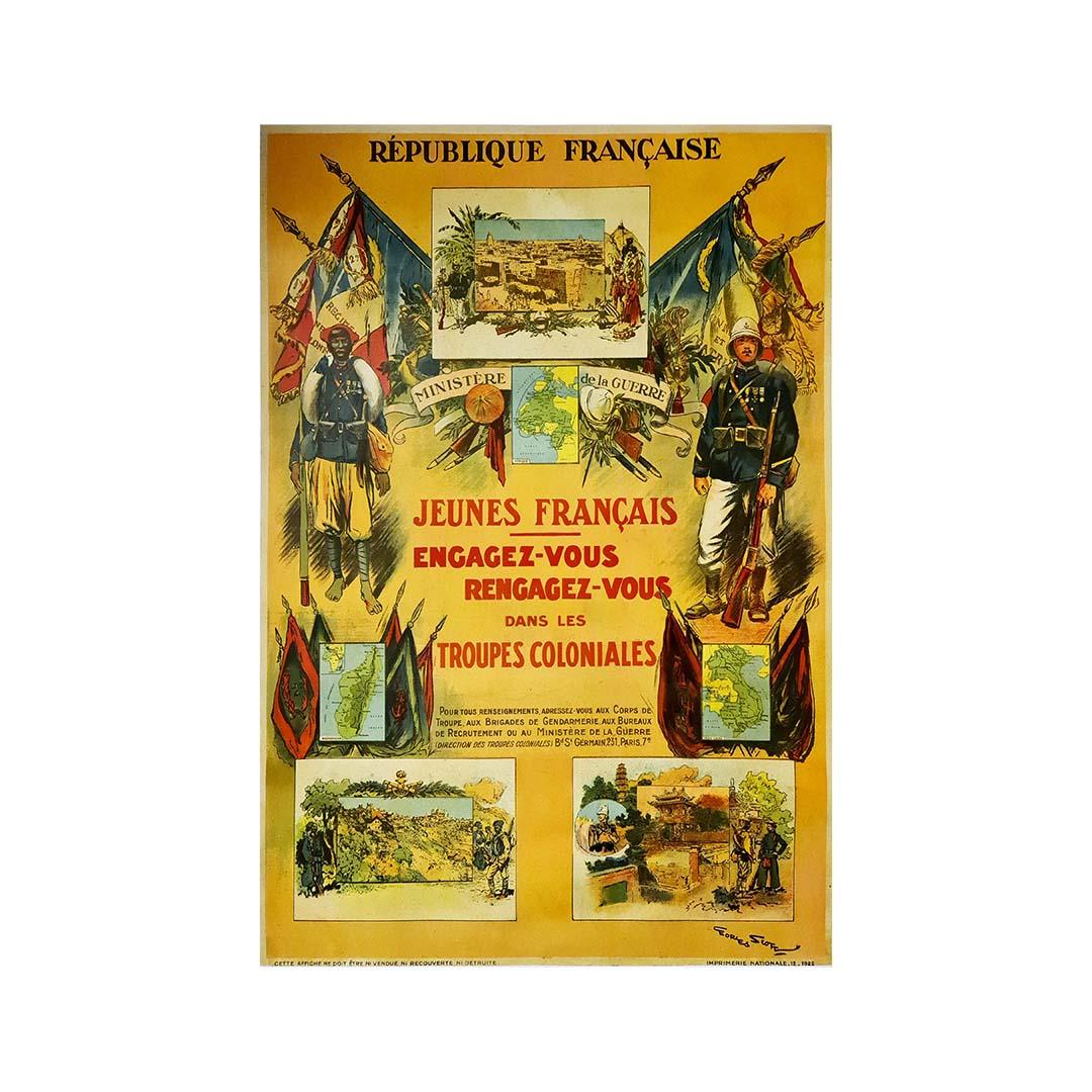 Bellissimo poster di Georges Scott per il Ministero della Guerra. Giovani francesi si arruolano nelle truppe coloniali.

Militare - Colonia

Ministero della Guerra - Africa Madagascar Indocina

Nazionale