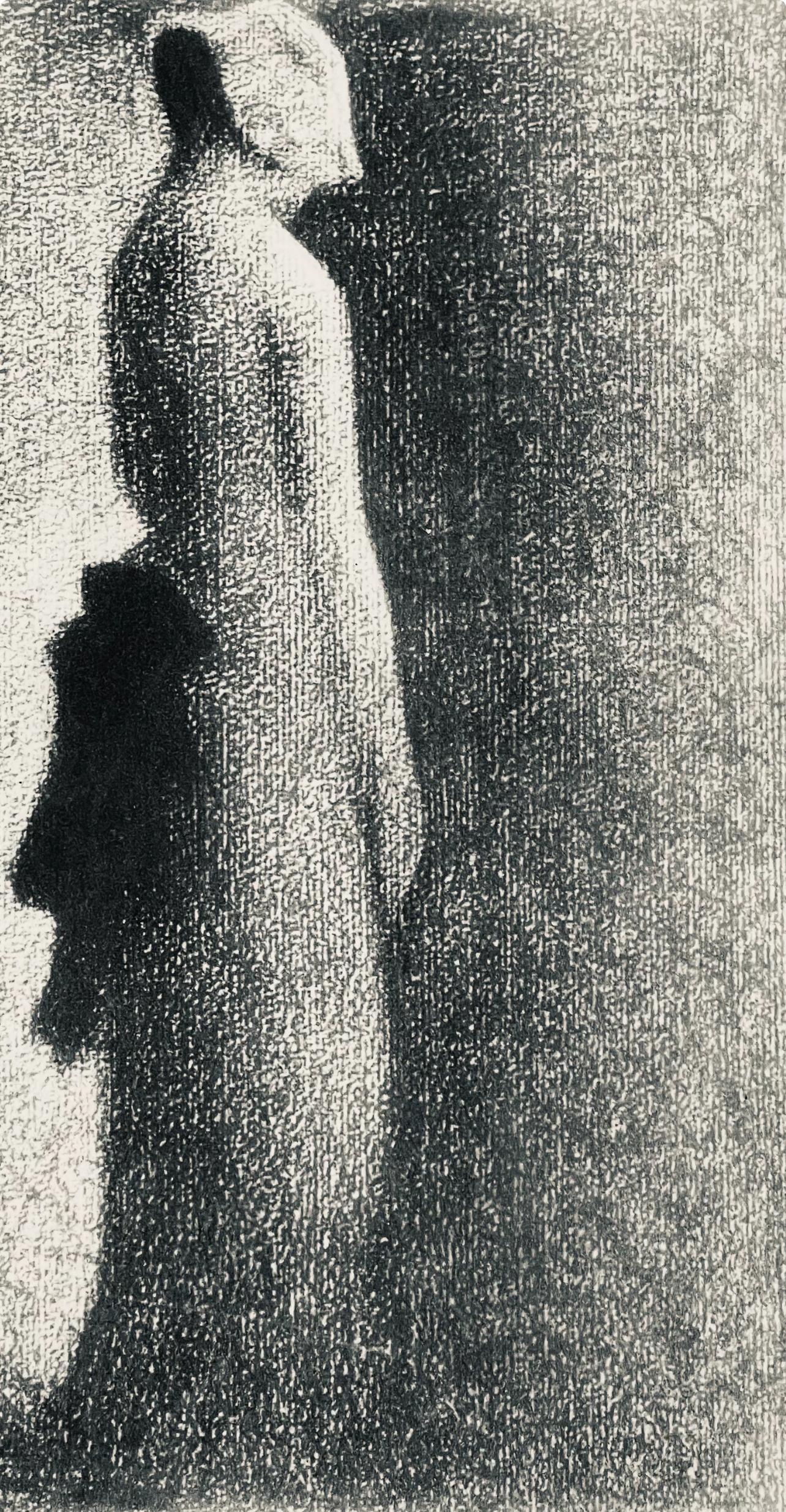 Noir, Le nœud noir, Seurat (d'après) - Gris Figurative Print par Georges Seurat
