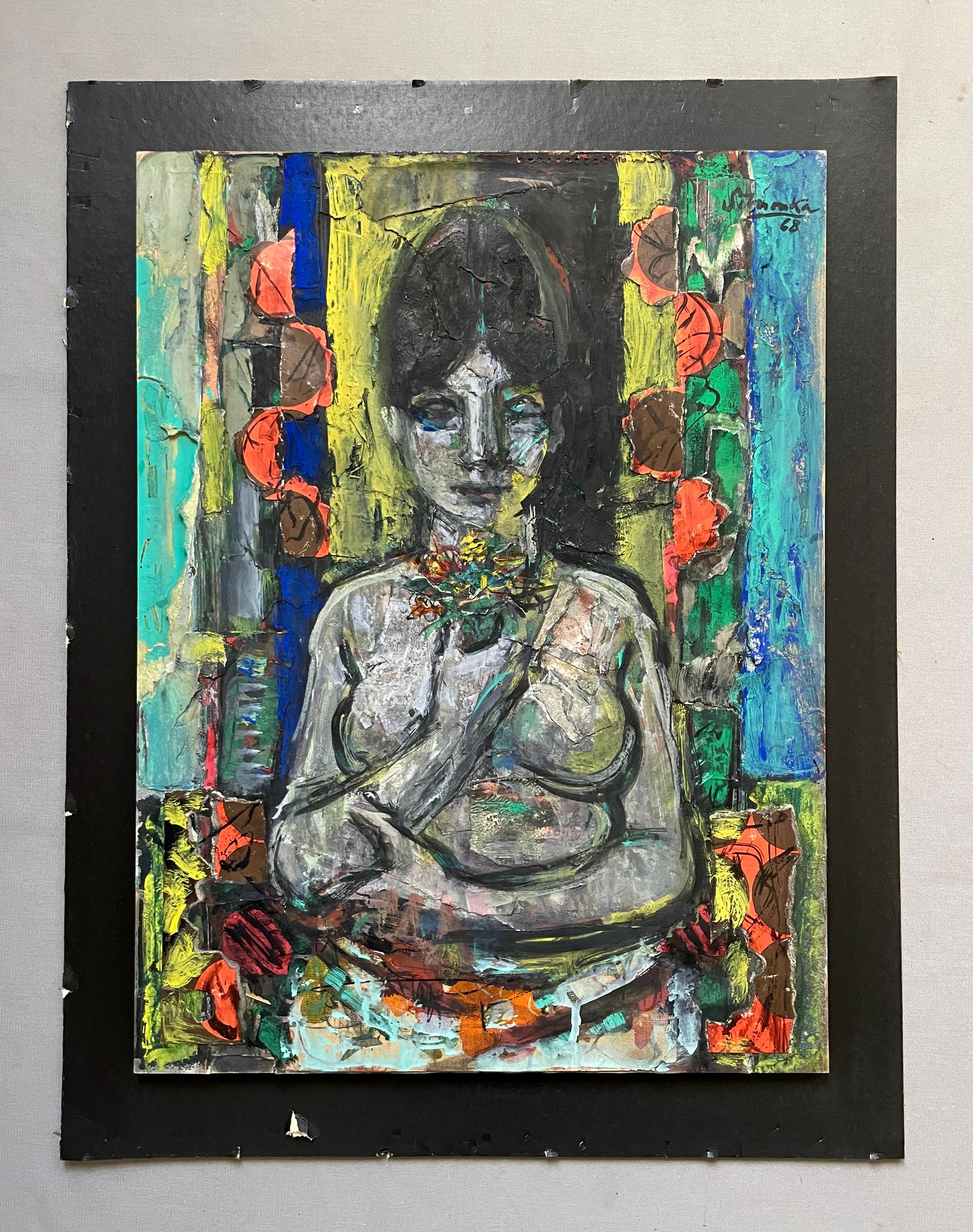 Georges Simonka, Portrait Of A Woman, Mixed Media - Painting by Georges Simonka 