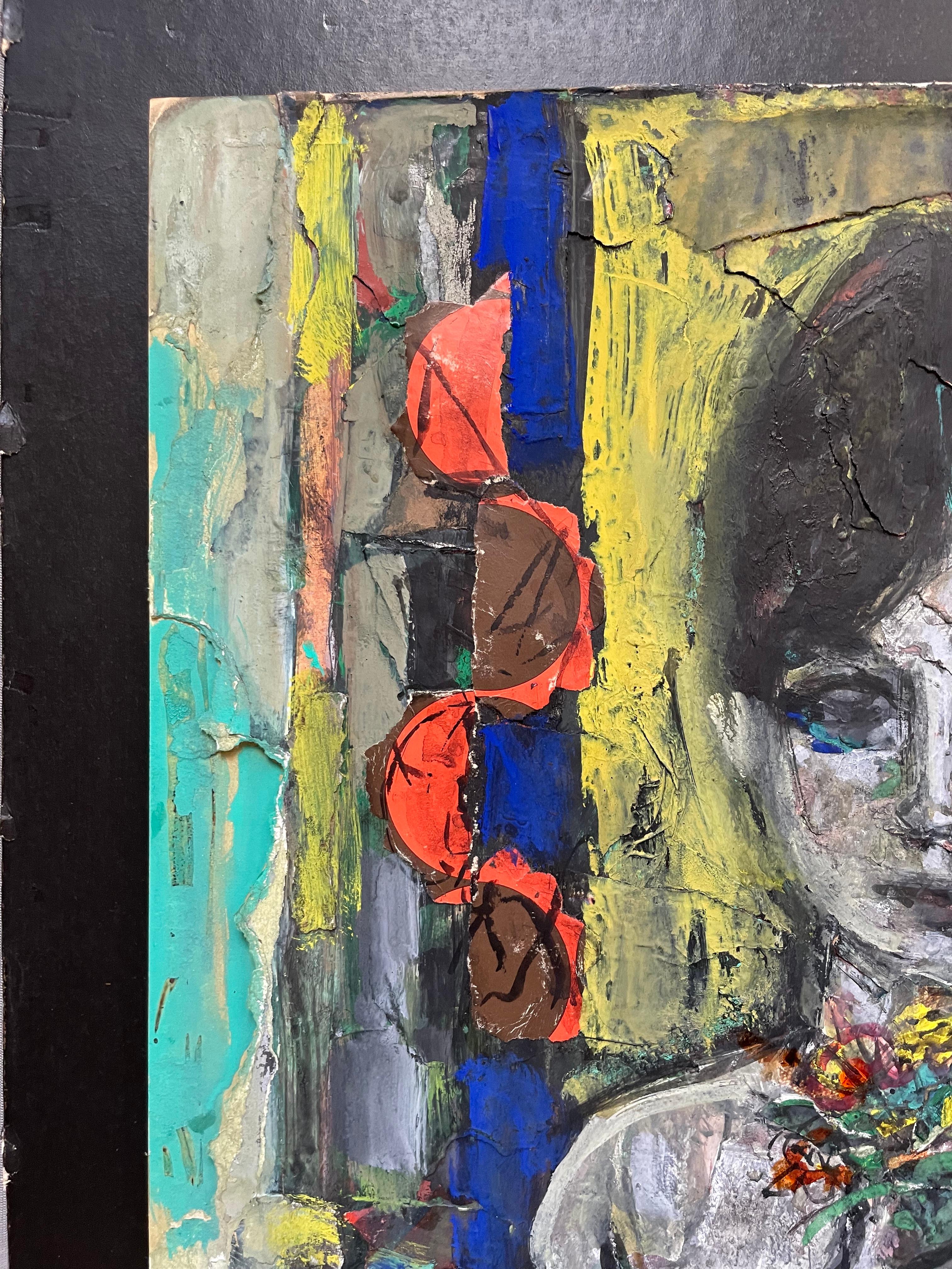 Georges Simonka (1916-2001)  Portrait of a woman.  Mixed media: gouache and collage.  Good condition.  62 x 46.5 cm.