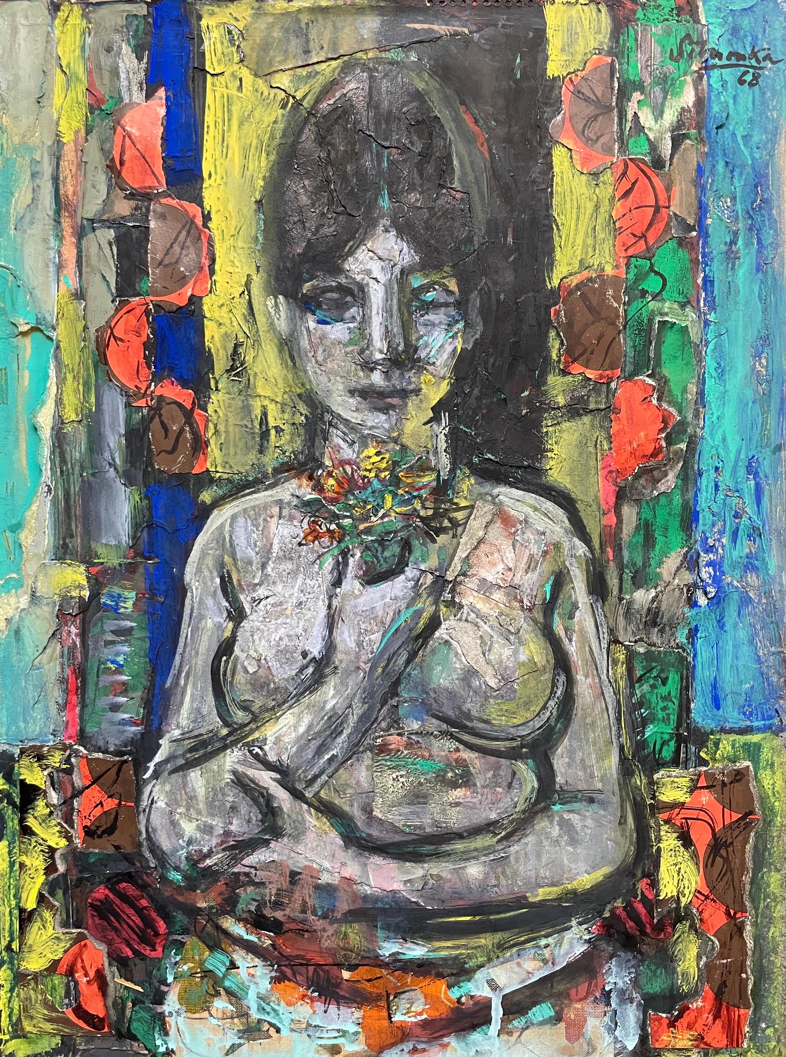 Georges Simonka  Portrait Painting - Georges Simonka, Portrait Of A Woman, Mixed Media