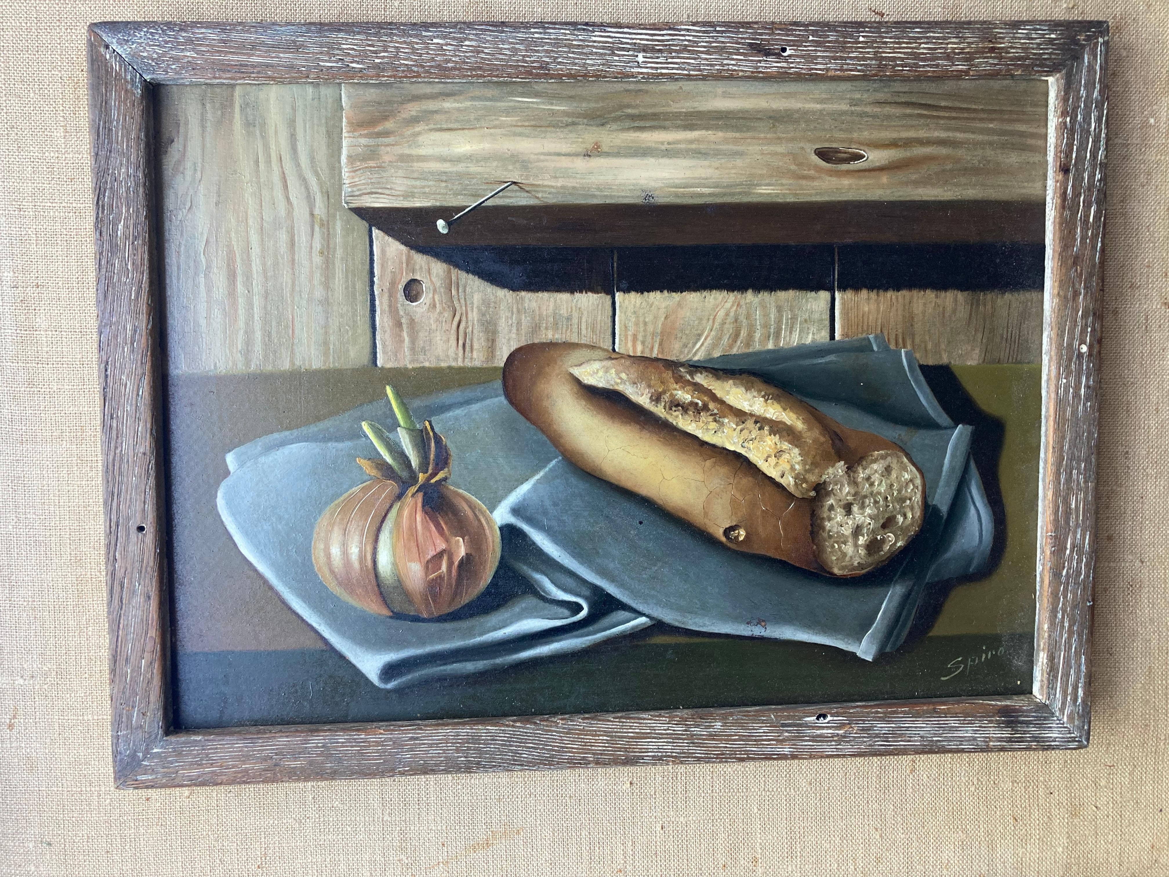 Georges Spiro, peinture à l'huile sur carton, nature morte/surréaliste Bon état - En vente à Los Angeles, CA