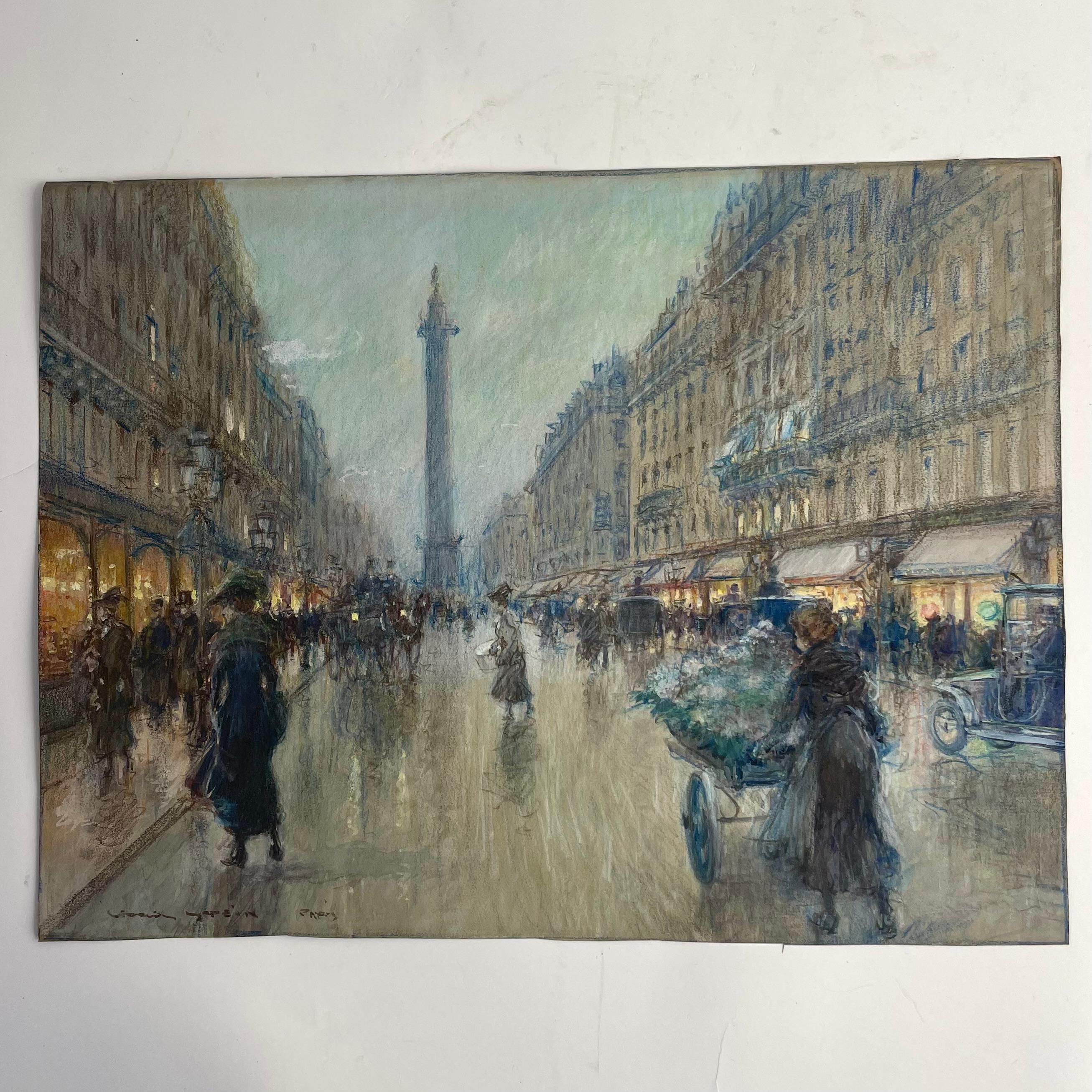 Georges Stein (1864-1917) - Scène de rue parisienne, rue de la Paix avec la Colonne Vendôme

Une scène de rue parisienne élégante et atmosphérique du peintre impressionniste français Georges Stein (1864-1917). Cette œuvre finement exécutée à