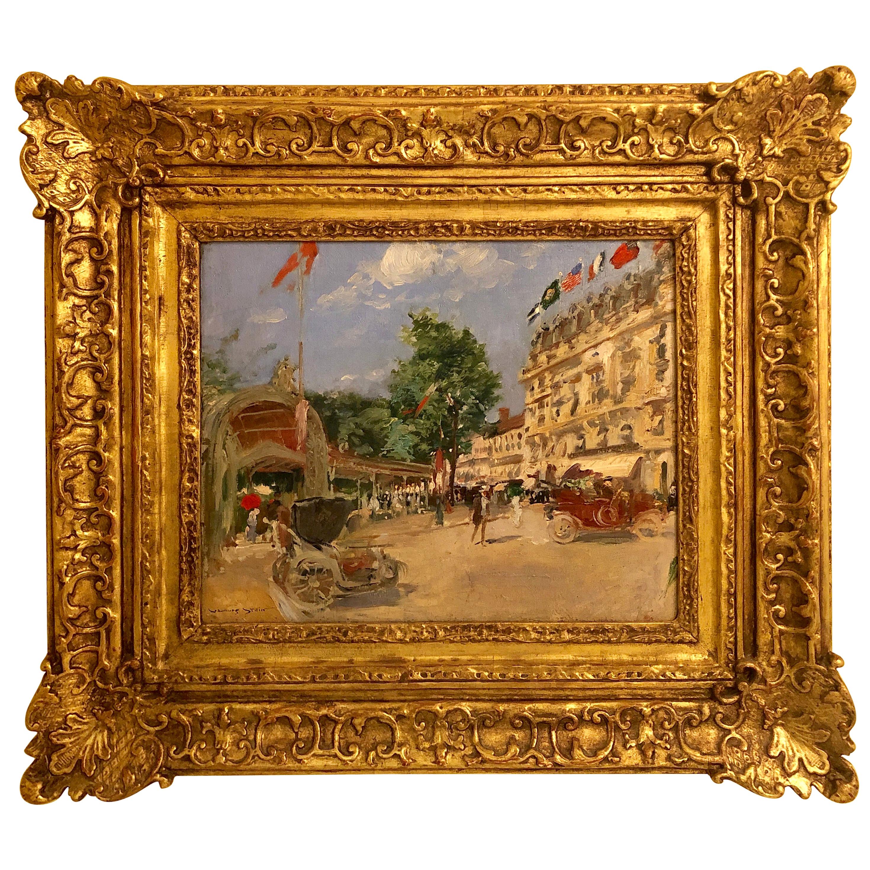 Georges Stein ‘French 1870-1955’ Signed Street Scene in Gilt Frame Oil on Board