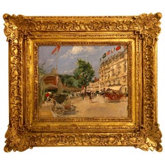 Antique Georges Stein ‘French 1870-1955’ Signed Street Scene in Gilt Frame Oil on Board