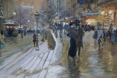 Evening-Porte Saint Denis, Paris - Figures in Cityscape at Nighttime by G Stein