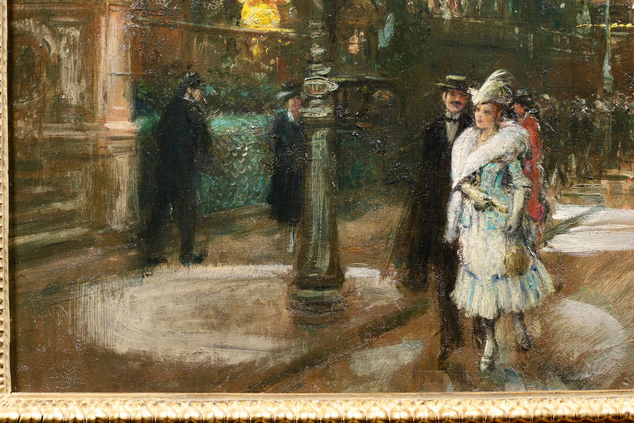 Le Grand Casino - Olio impressionista, Figure in un paesaggio urbano notturno di Georges Stein 5