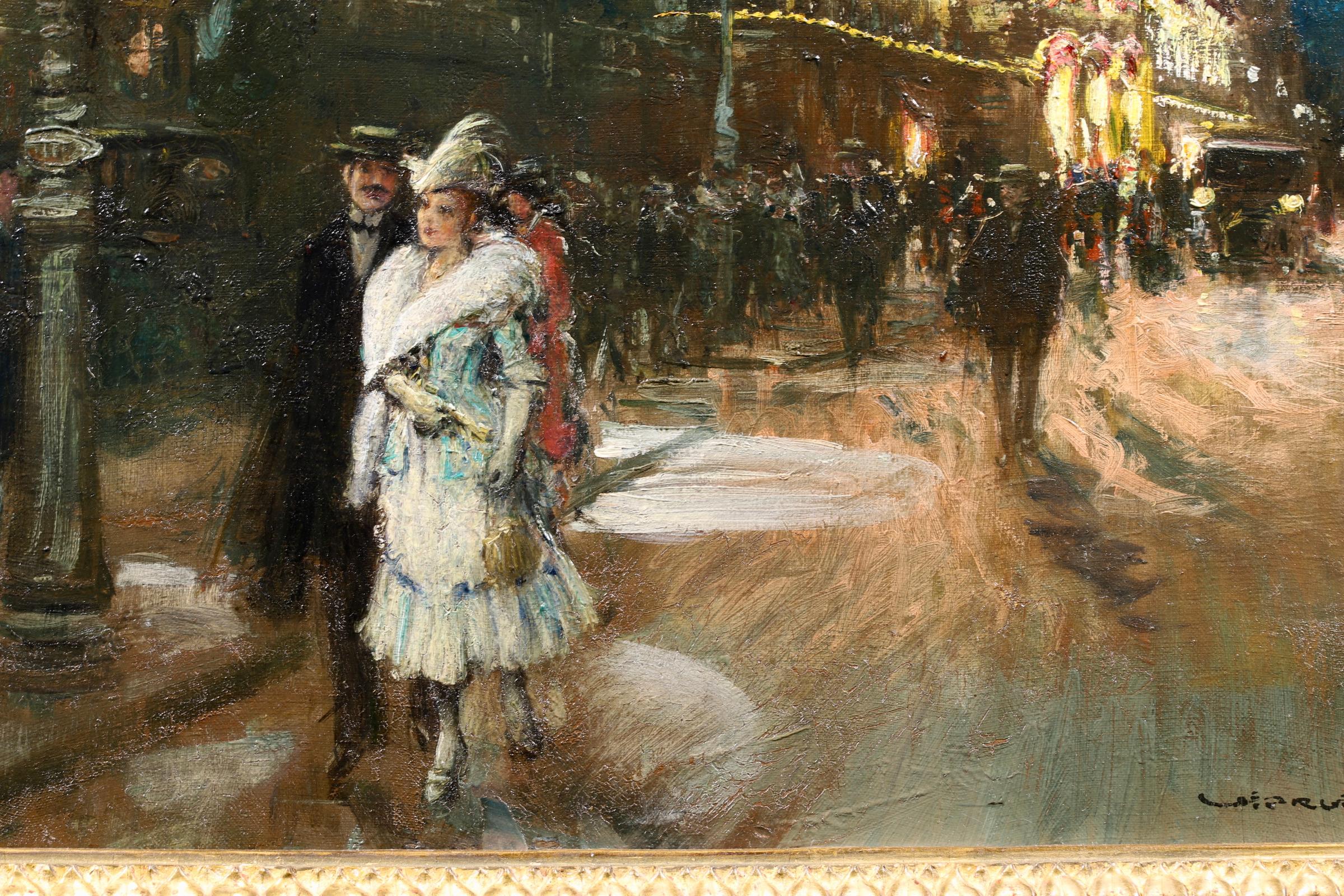 Le Grand Casino - Olio impressionista, Figure in un paesaggio urbano notturno di Georges Stein 6