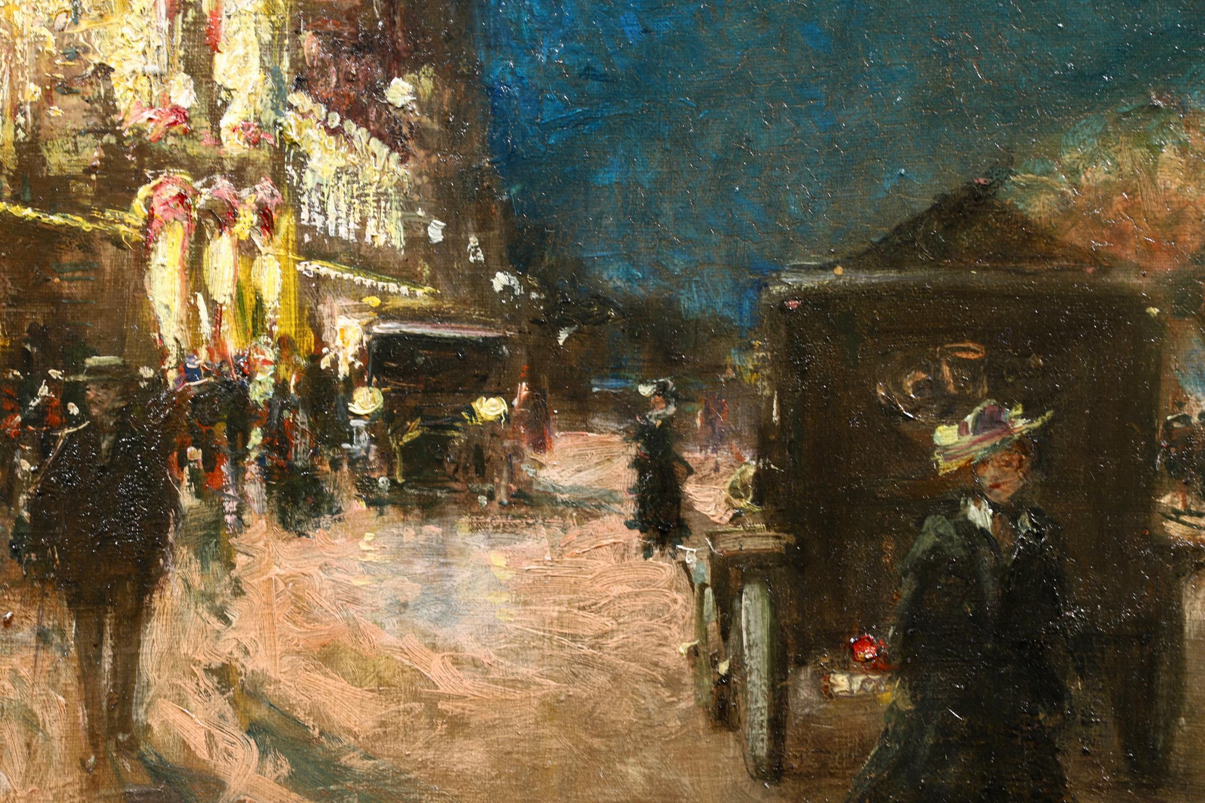 Le Grand Casino - Olio impressionista, Figure in un paesaggio urbano notturno di Georges Stein 8
