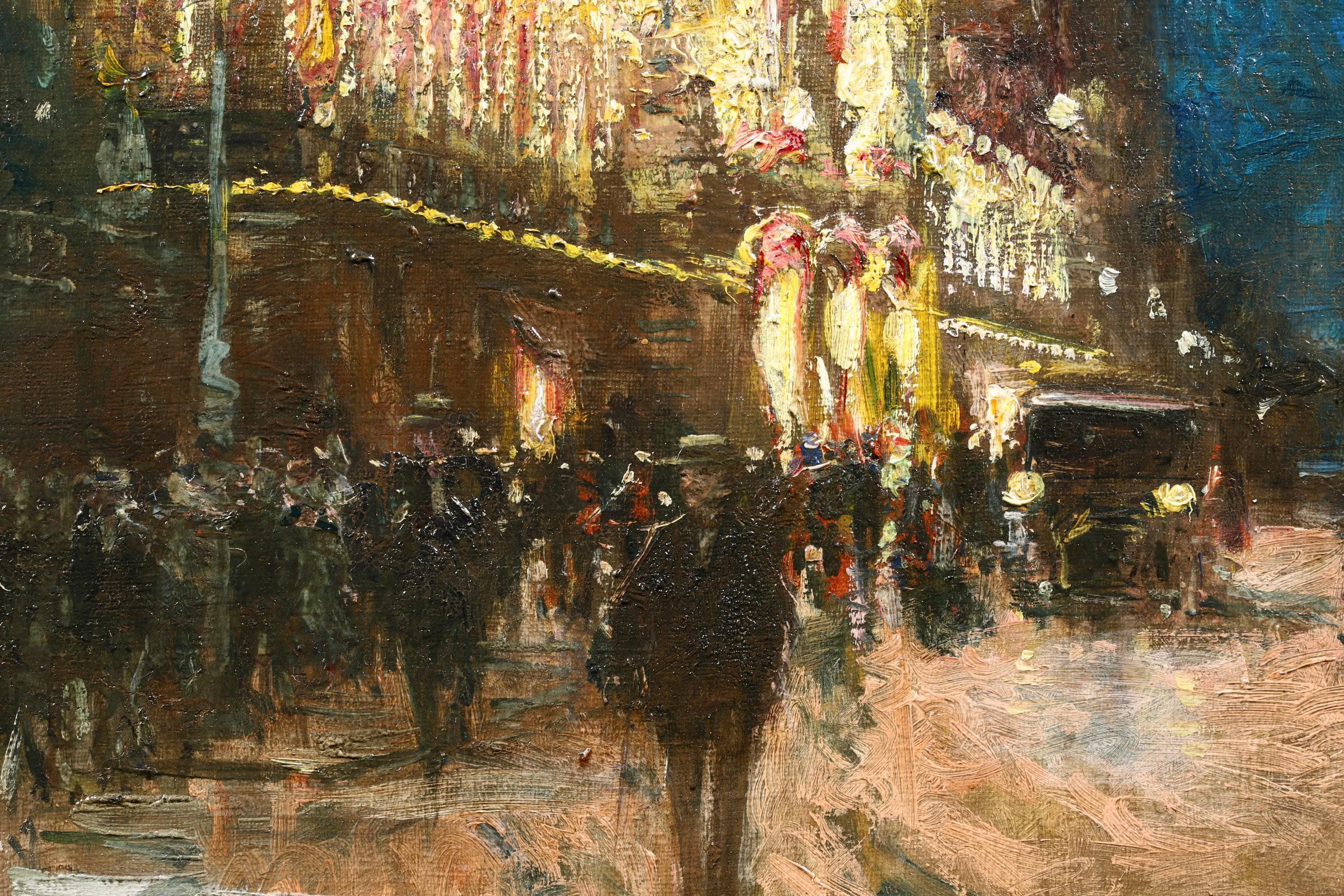 Le Grand Casino - Olio impressionista, Figure in un paesaggio urbano notturno di Georges Stein 9