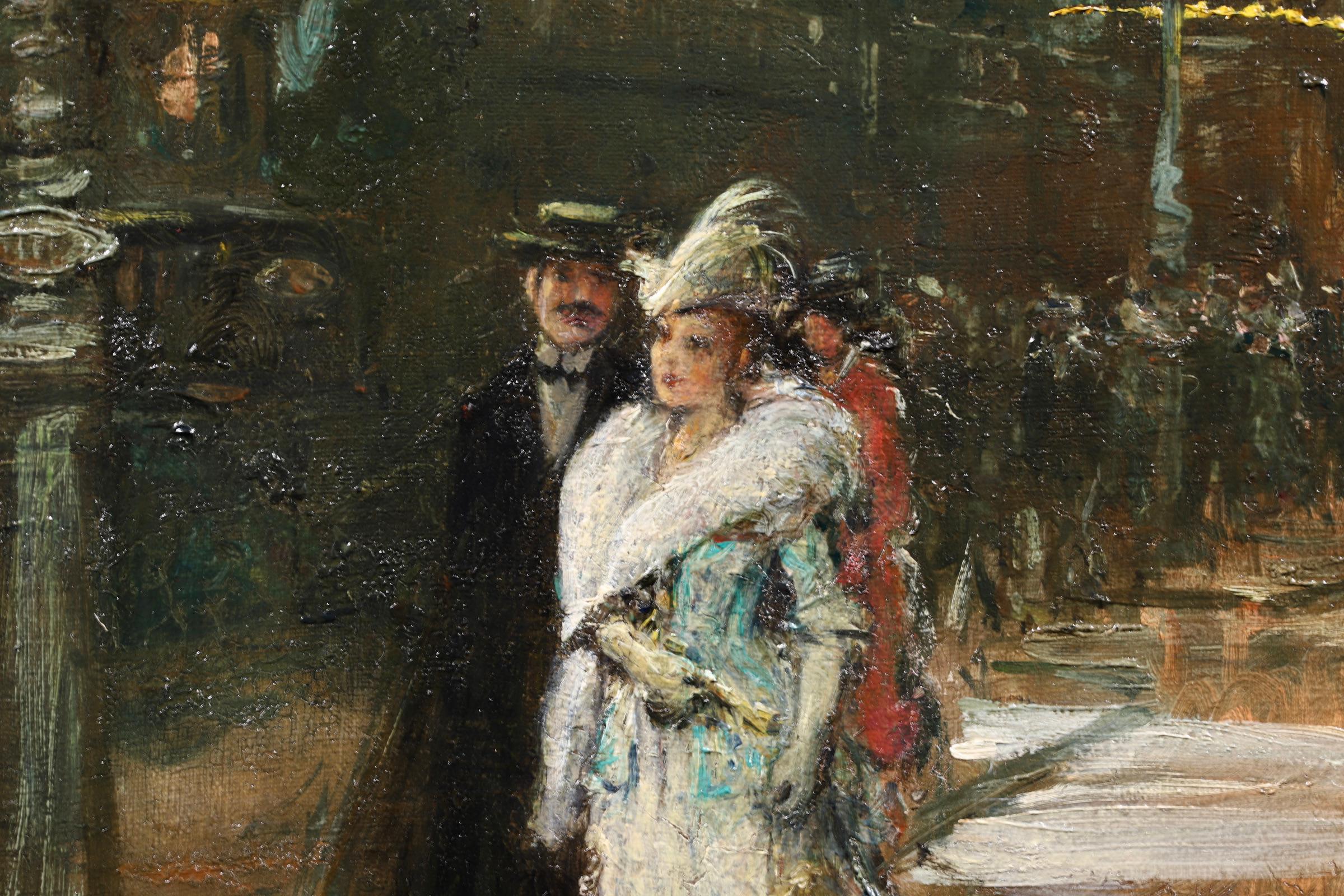 Le Grand Casino - Olio impressionista, Figure in un paesaggio urbano notturno di Georges Stein 10
