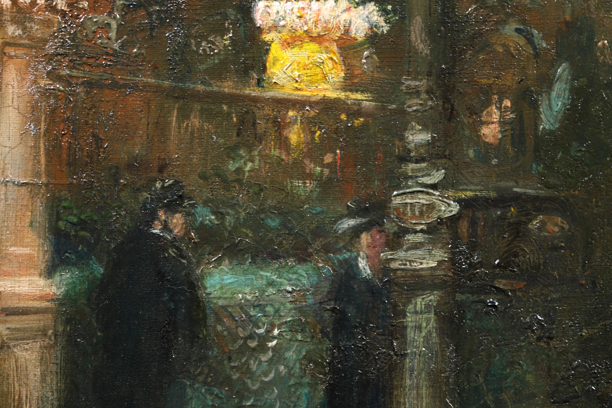 Le Grand Casino - Olio impressionista, Figure in un paesaggio urbano notturno di Georges Stein 11