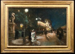 Le Grand Casino - Olio impressionista, Figure in un paesaggio urbano notturno di Georges Stein