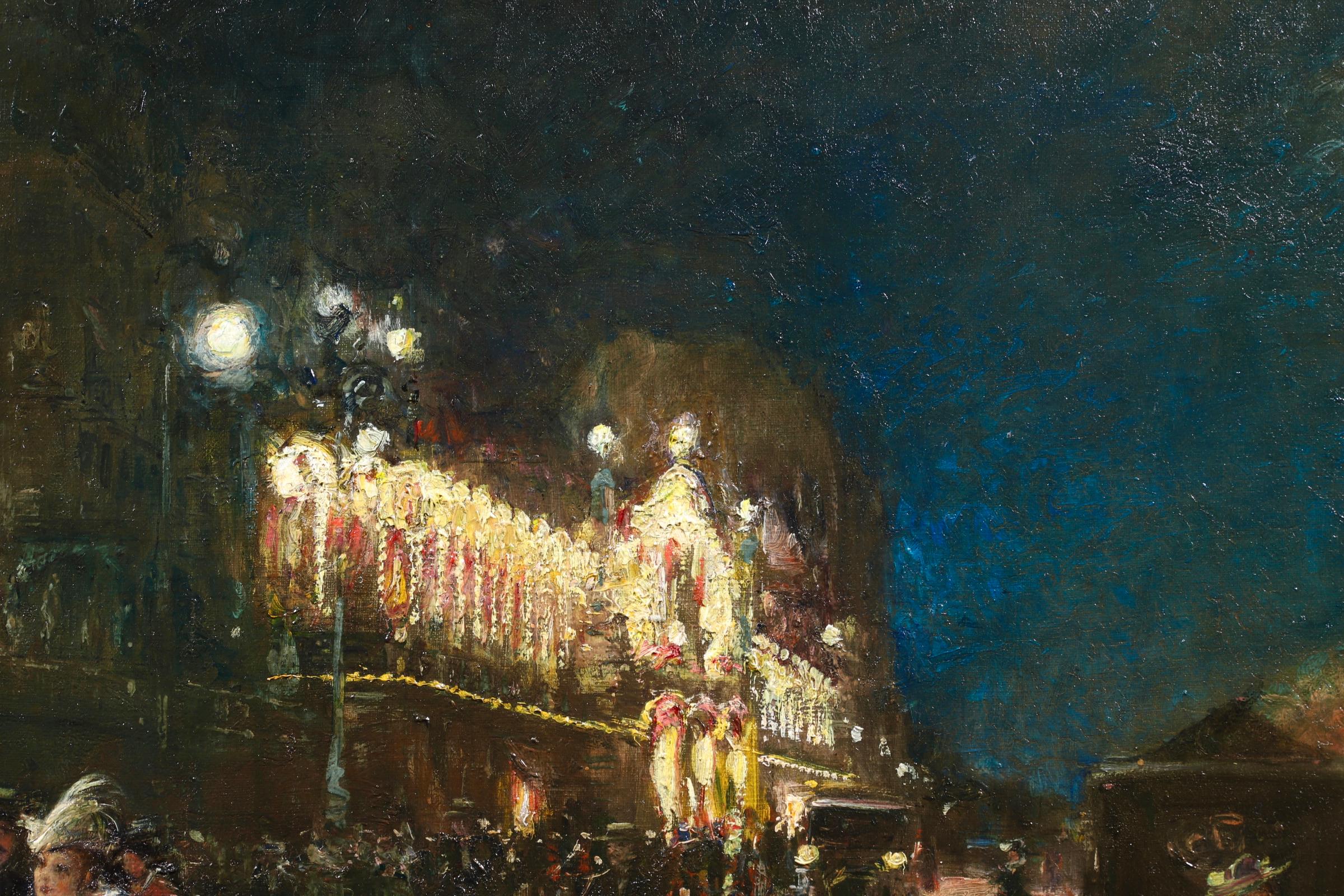 Le Grand Casino - Olio impressionista, Figure in un paesaggio urbano notturno di Georges Stein 2