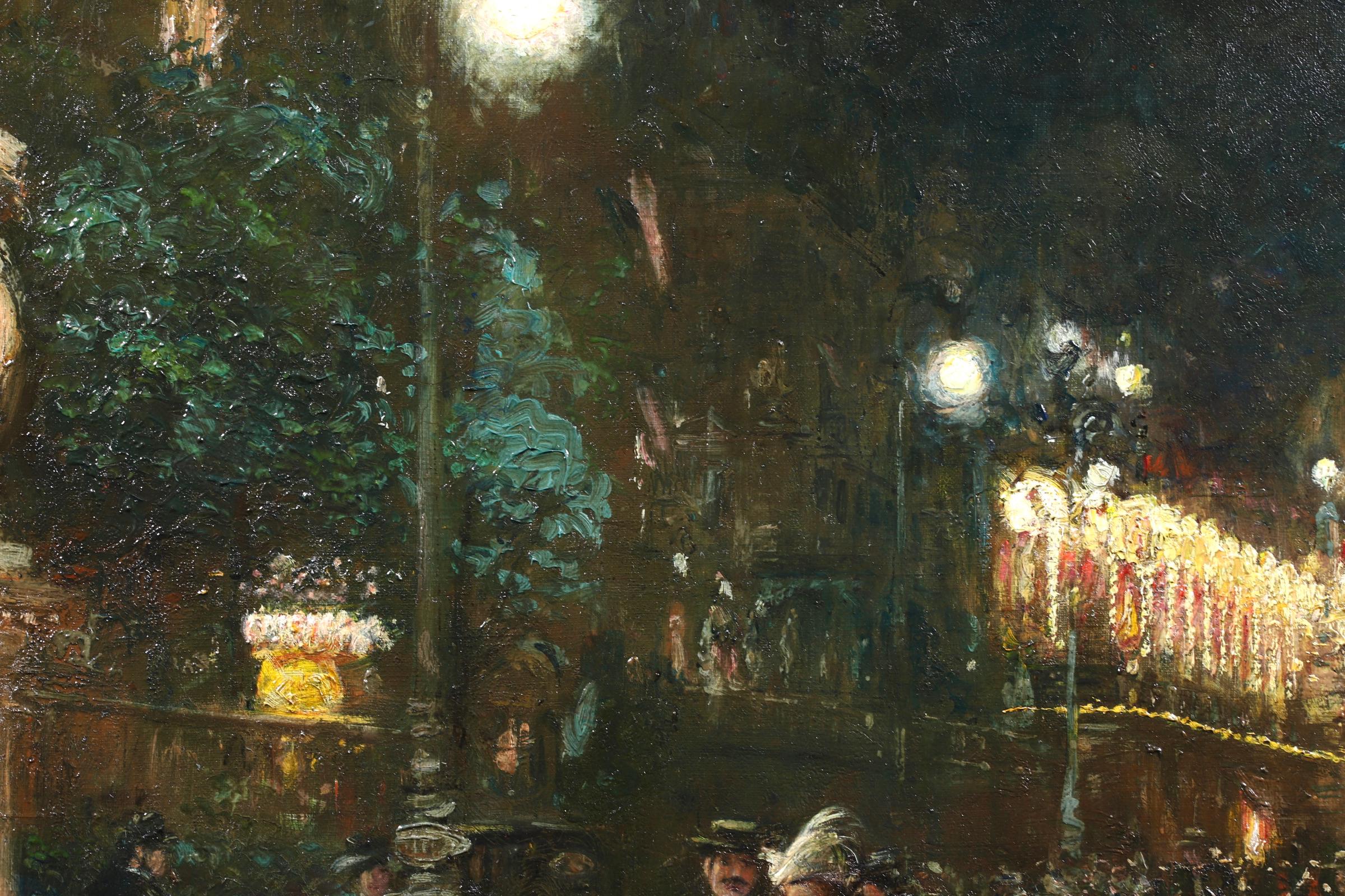 Le Grand Casino - Olio impressionista, Figure in un paesaggio urbano notturno di Georges Stein 3