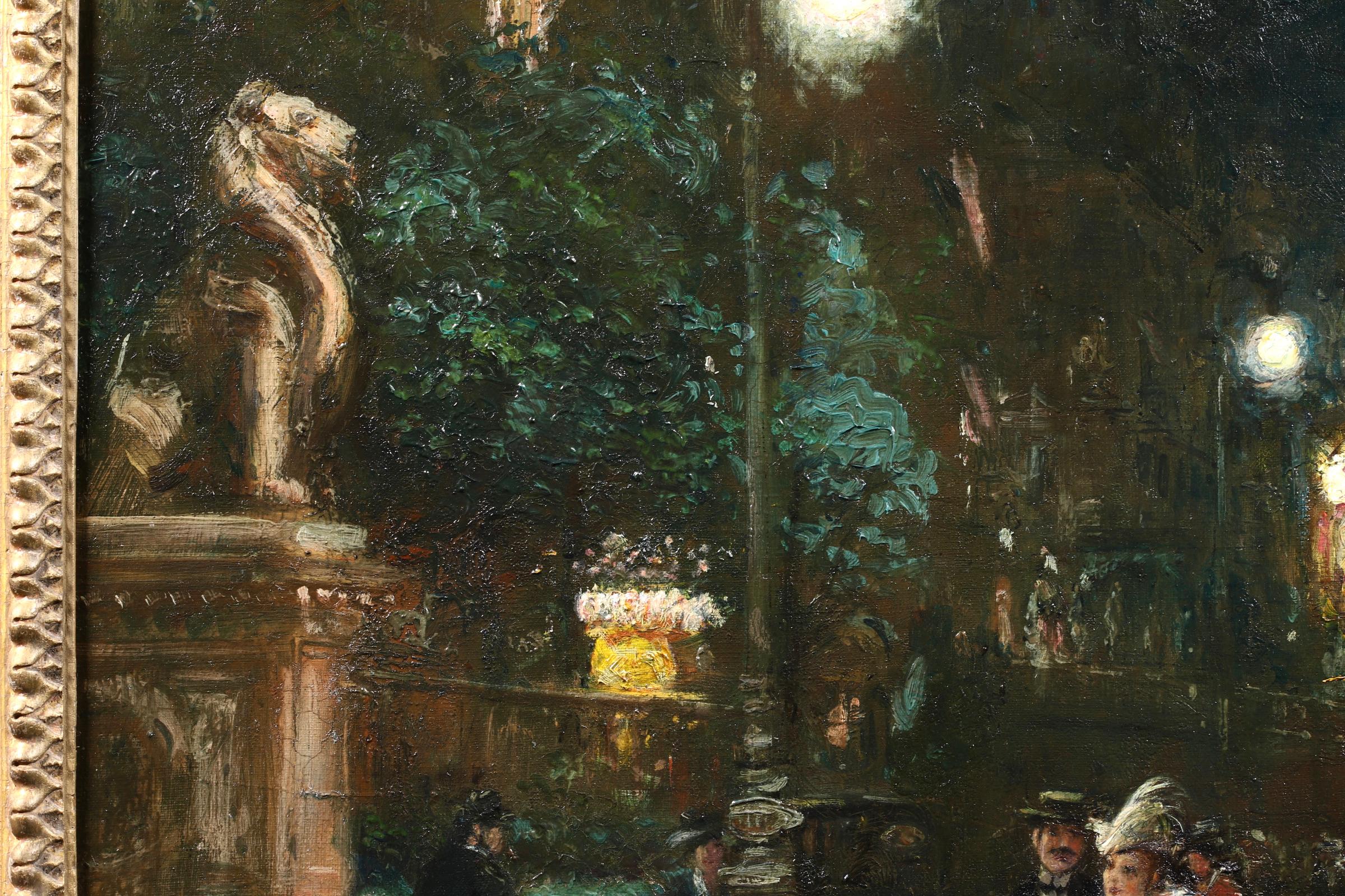 Le Grand Casino - Olio impressionista, Figure in un paesaggio urbano notturno di Georges Stein 4