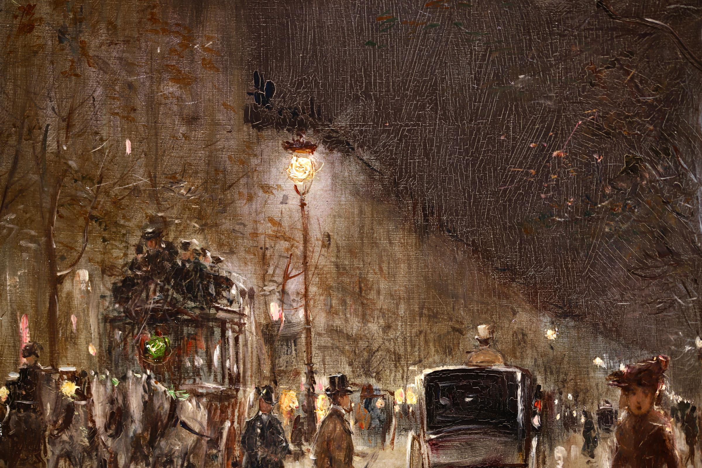 Paris-Grands Boulevards-Moonlight - 19th Century Figures in Cityscape by G Stein 2