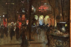 Paris - La Nuit - Impressionist Oil, Figures at Night Cityscape - Georges Stein