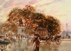 Una giornata di vento - Olio impressionista, Figure in un paesaggio urbano di Georges Stein