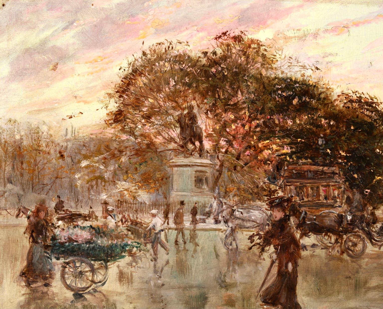 A Windy Day - Impressionist Oil, Figures in City Landscape by Georges Stein 2