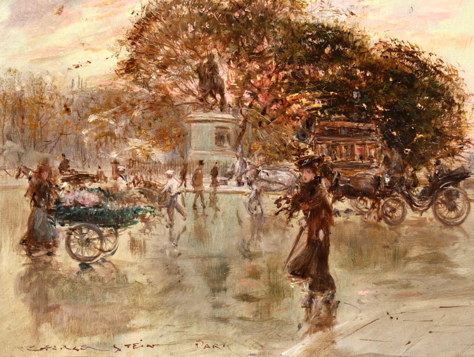 A Windy Day - Impressionist Oil, Figures in City Landscape by Georges Stein 4