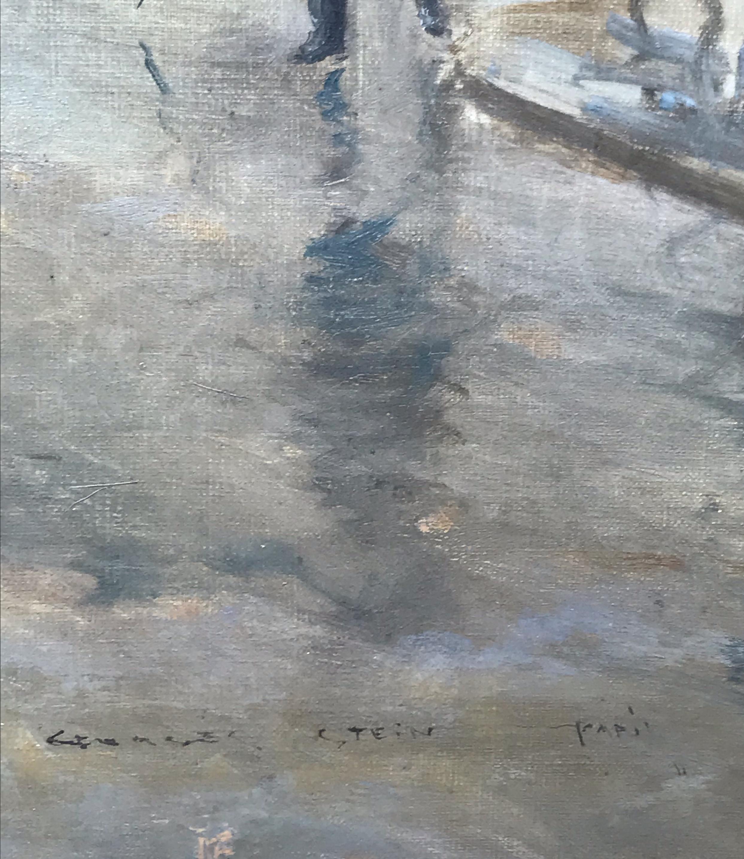 Vista de París con Personajes hacia 1900 - Painting de Georges Stein