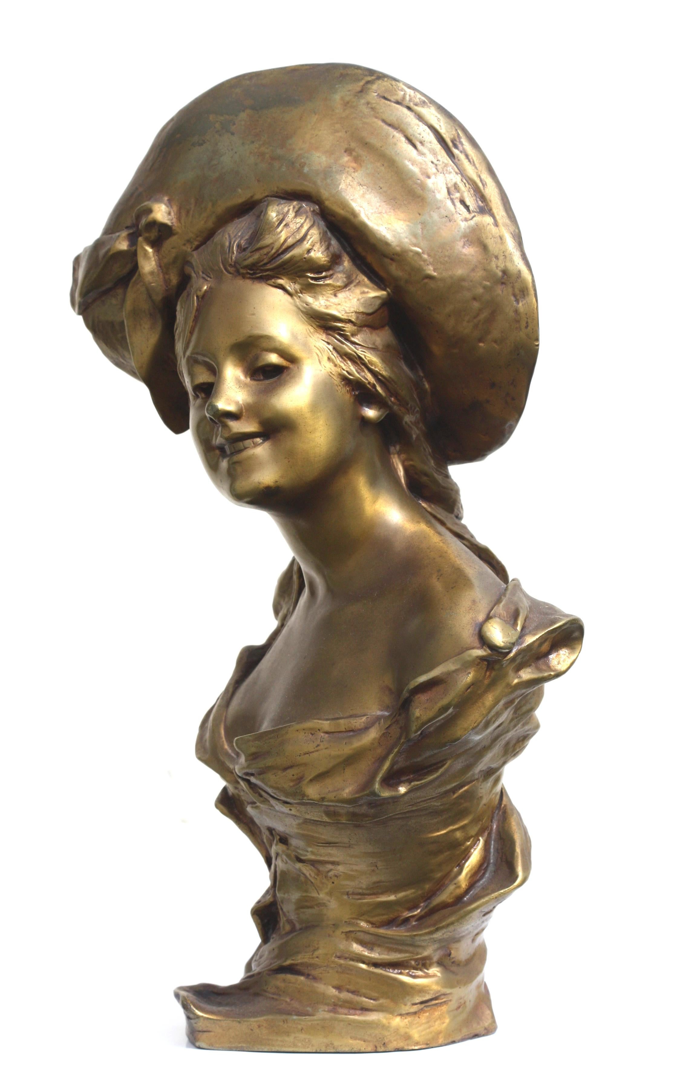 20ième siècle Georges Van der Straeten « Buste de jeune femme au chapeau » en vente