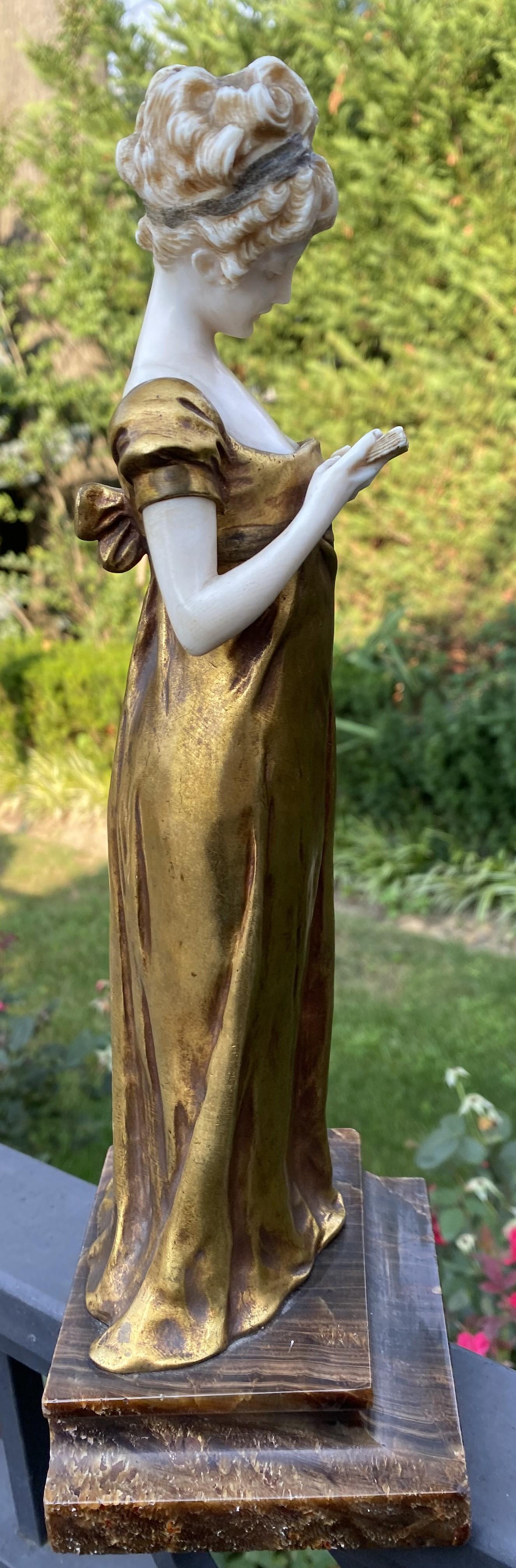 Lectrice, sculpture française en bronze doré, Georges Van Der Straeten, 1888 en vente 5