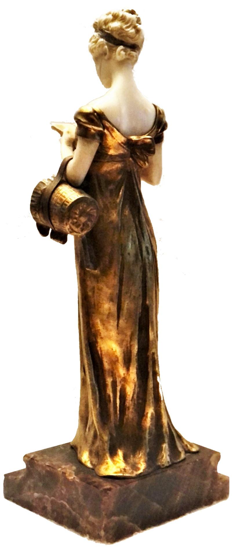 Belle Époque Lectrice, sculpture française en bronze doré, Georges Van Der Straeten, 1888 en vente