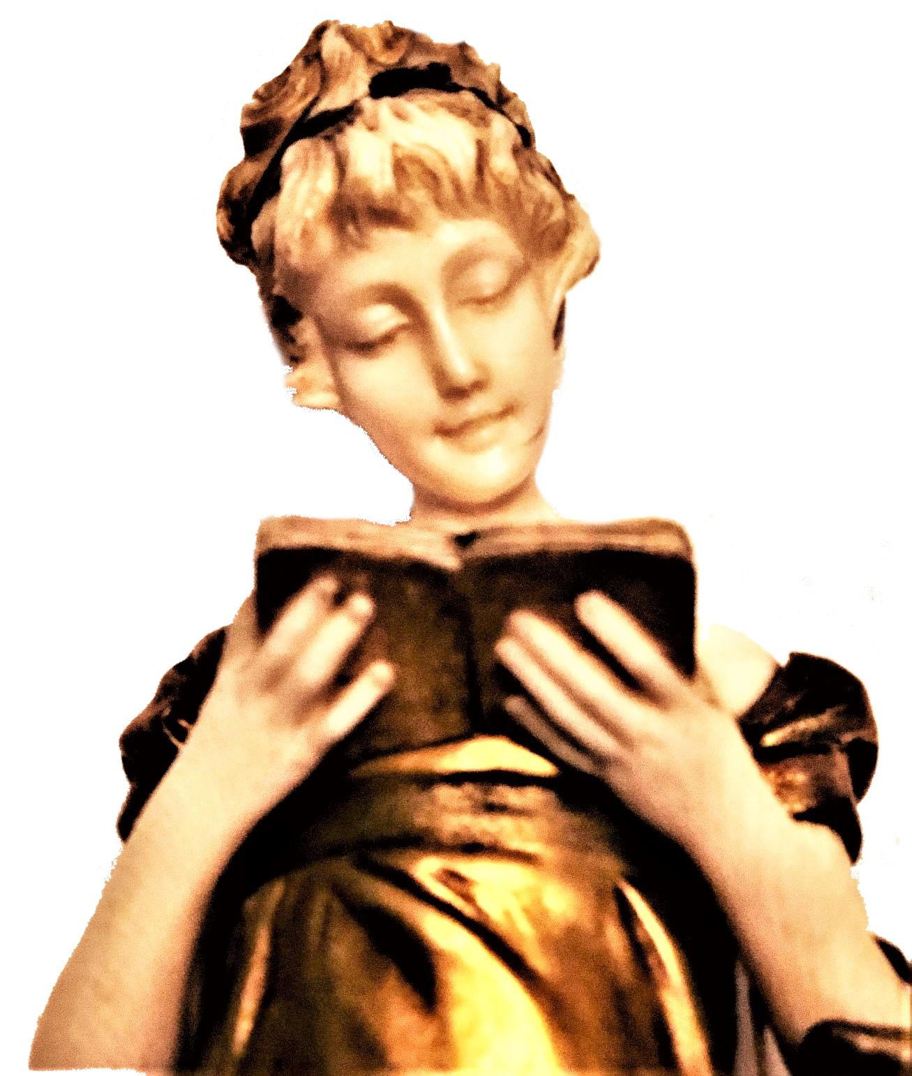 Late 19th Century Georges Van Der Straeten, Book Reader, French Gilt Bronze Sculpture, 1888 For Sale
