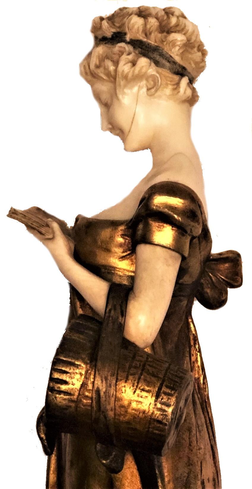 Bronze Lectrice, sculpture française en bronze doré, Georges Van Der Straeten, 1888 en vente