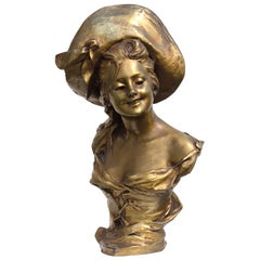 Antique Georges Van der Straeten "Buste de jeune femme au chapeau"