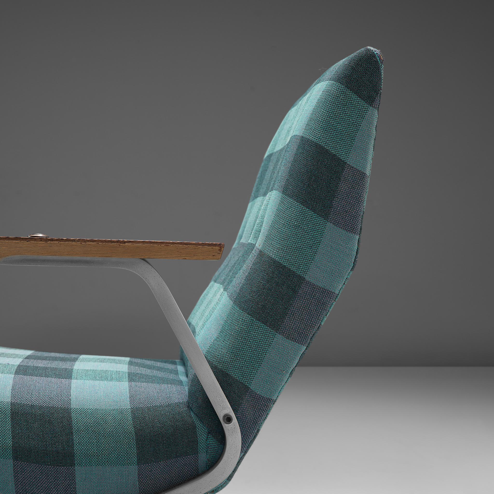 Mid-Century Modern Georges van Rijck 'Cantilever' Armchair in Blue Checkered Upholstery For Sale