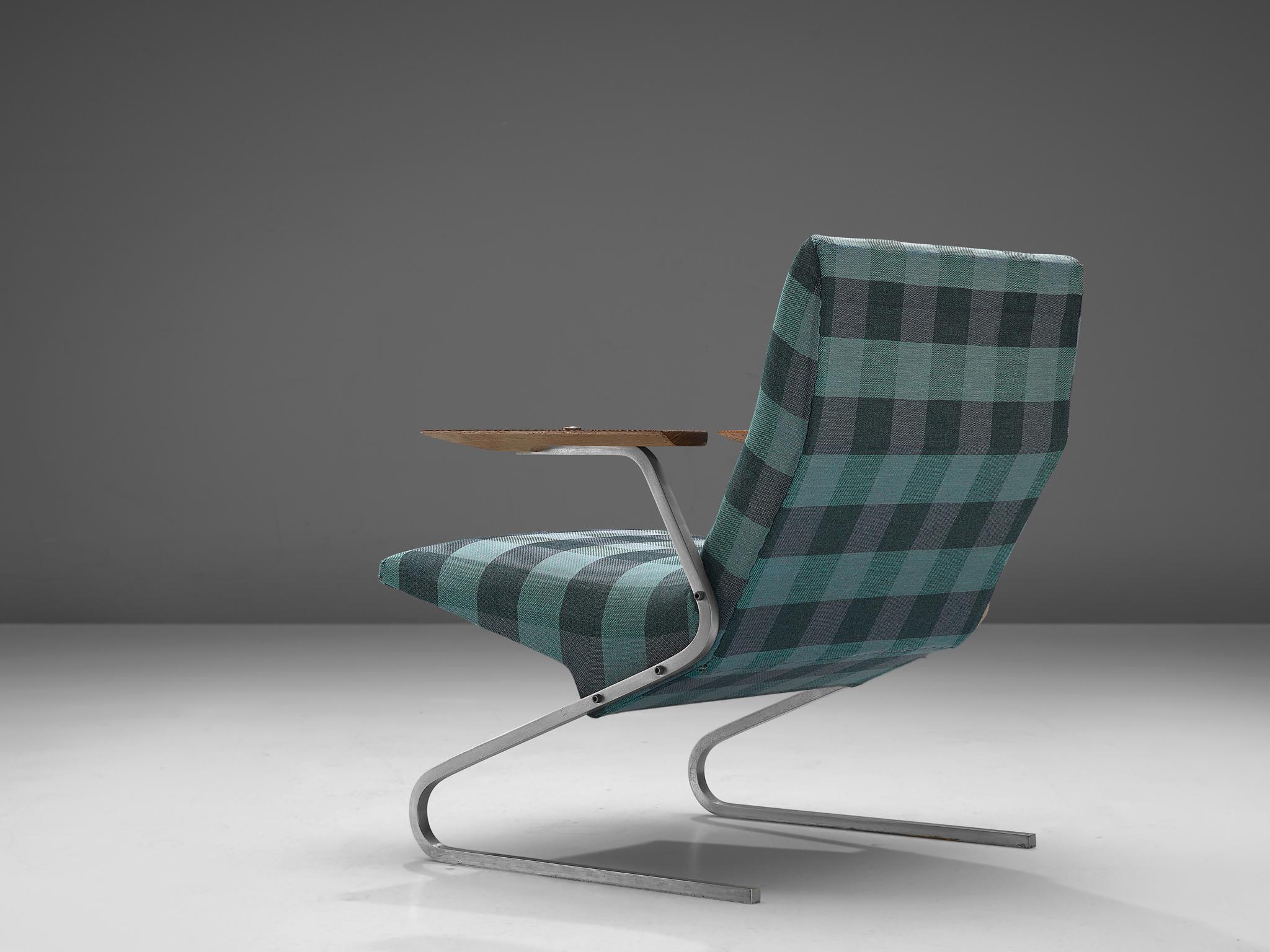 Late 20th Century Georges van Rijck 'Cantilever' Armchair in Blue Checkered Upholstery For Sale