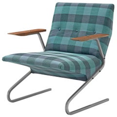 Retro Georges van Rijck 'Cantilever' Armchair in Blue Checkered Upholstery