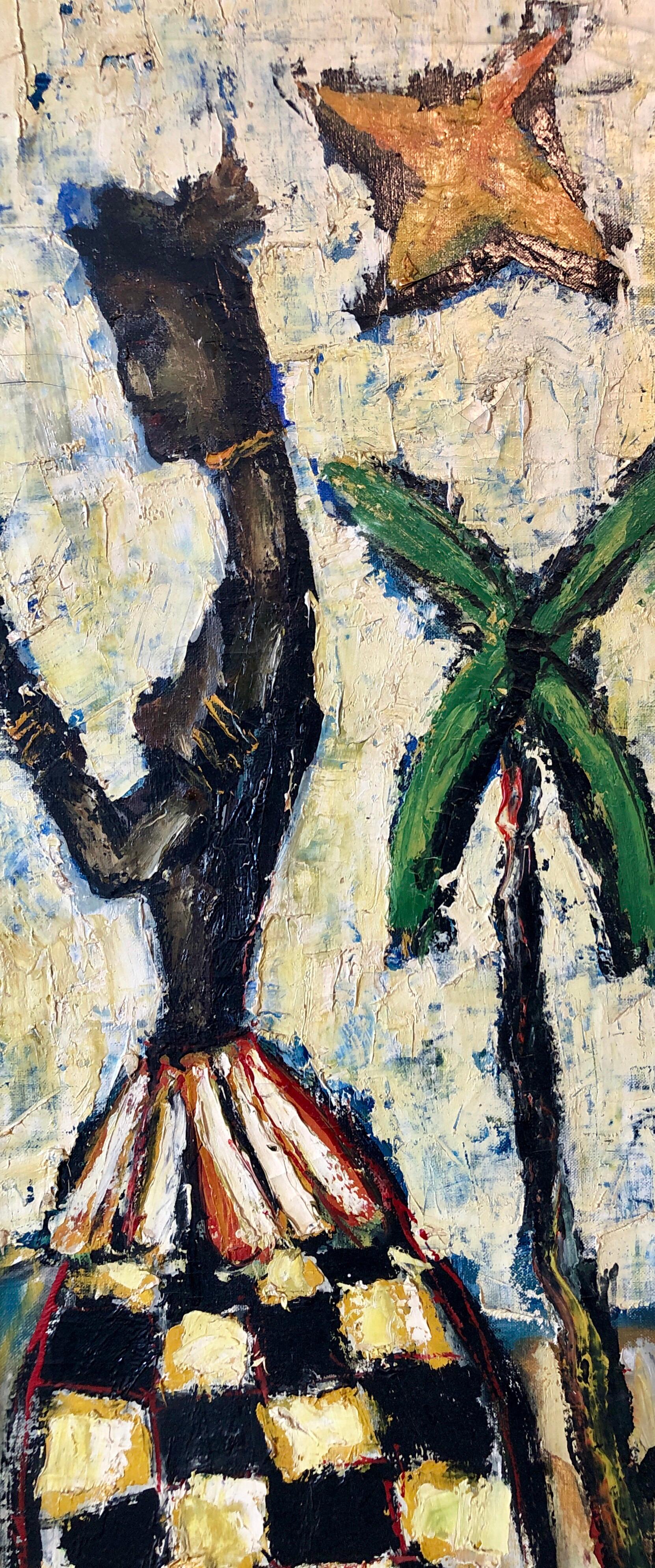French Expressionist Impasto Oil Painting African Island Girl Kente Cloth Skirt - Beige Nude Painting by Georges Vasseur